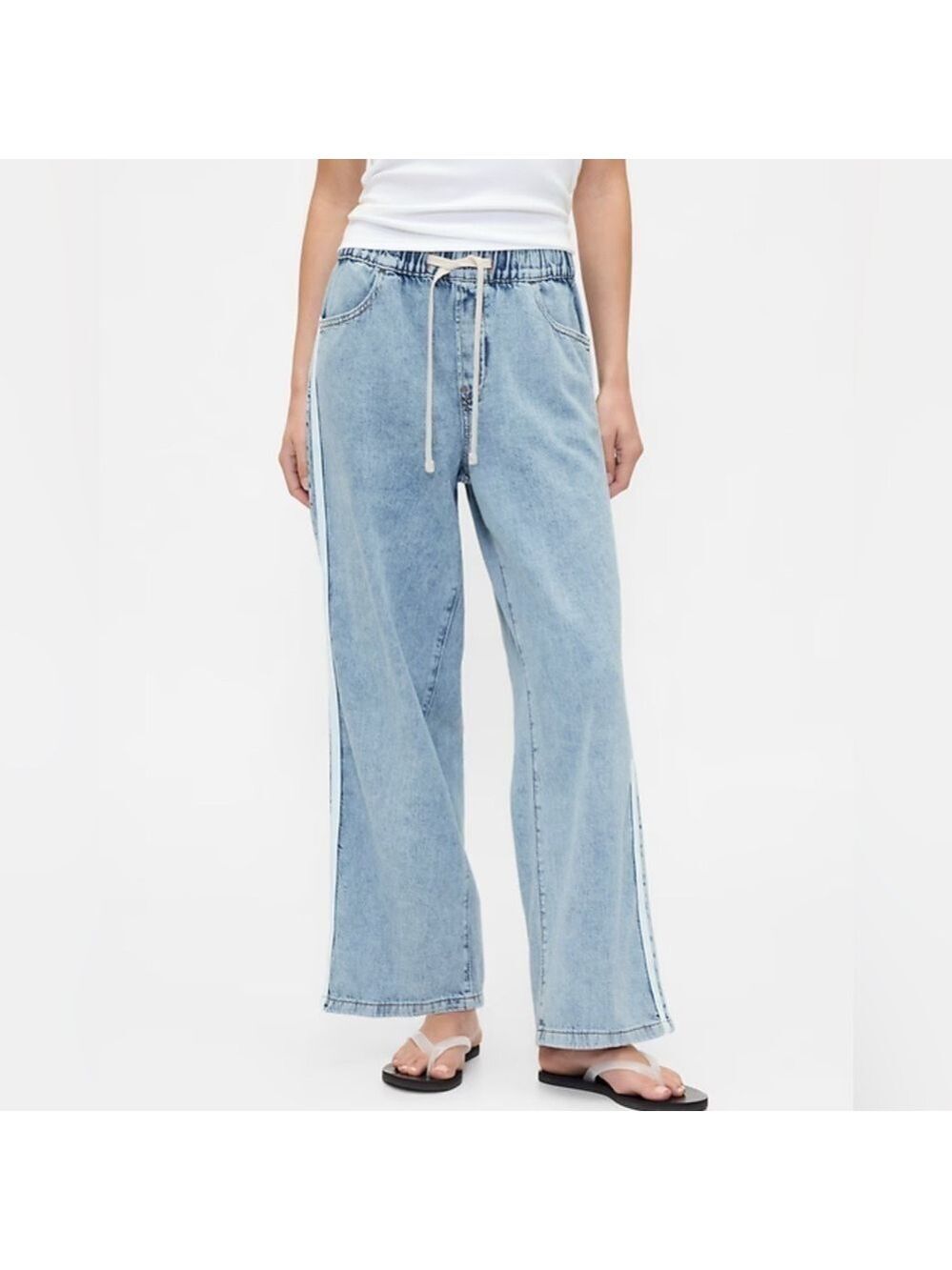 Gap High-Rise Pull-On Stripe Baggy Beachy Summer BoHo Jeans Pants NWT XXL
